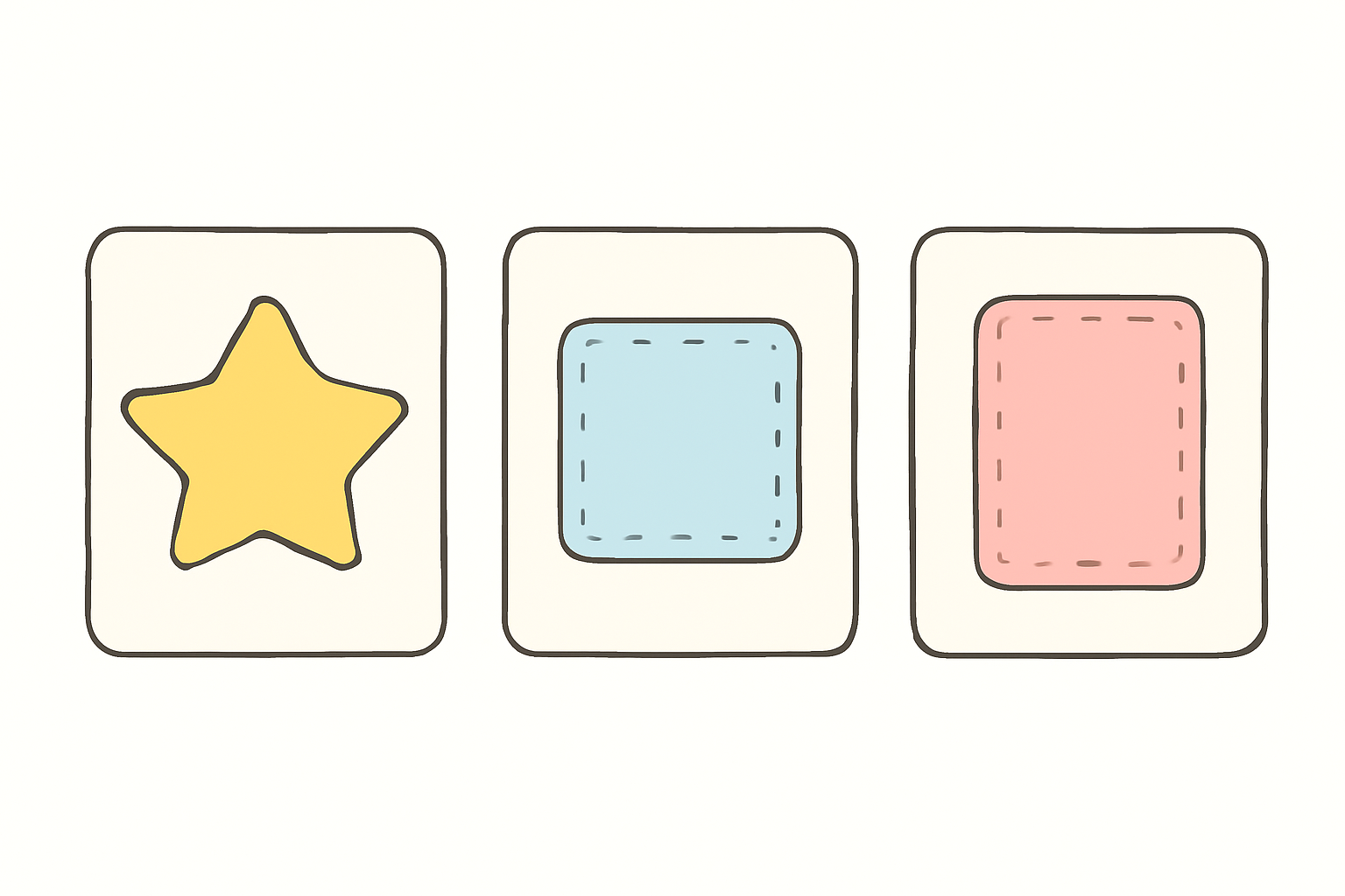 Three cut styles shown side by side: a star-shaped cut and two rectangular cuts with dashed inner lines