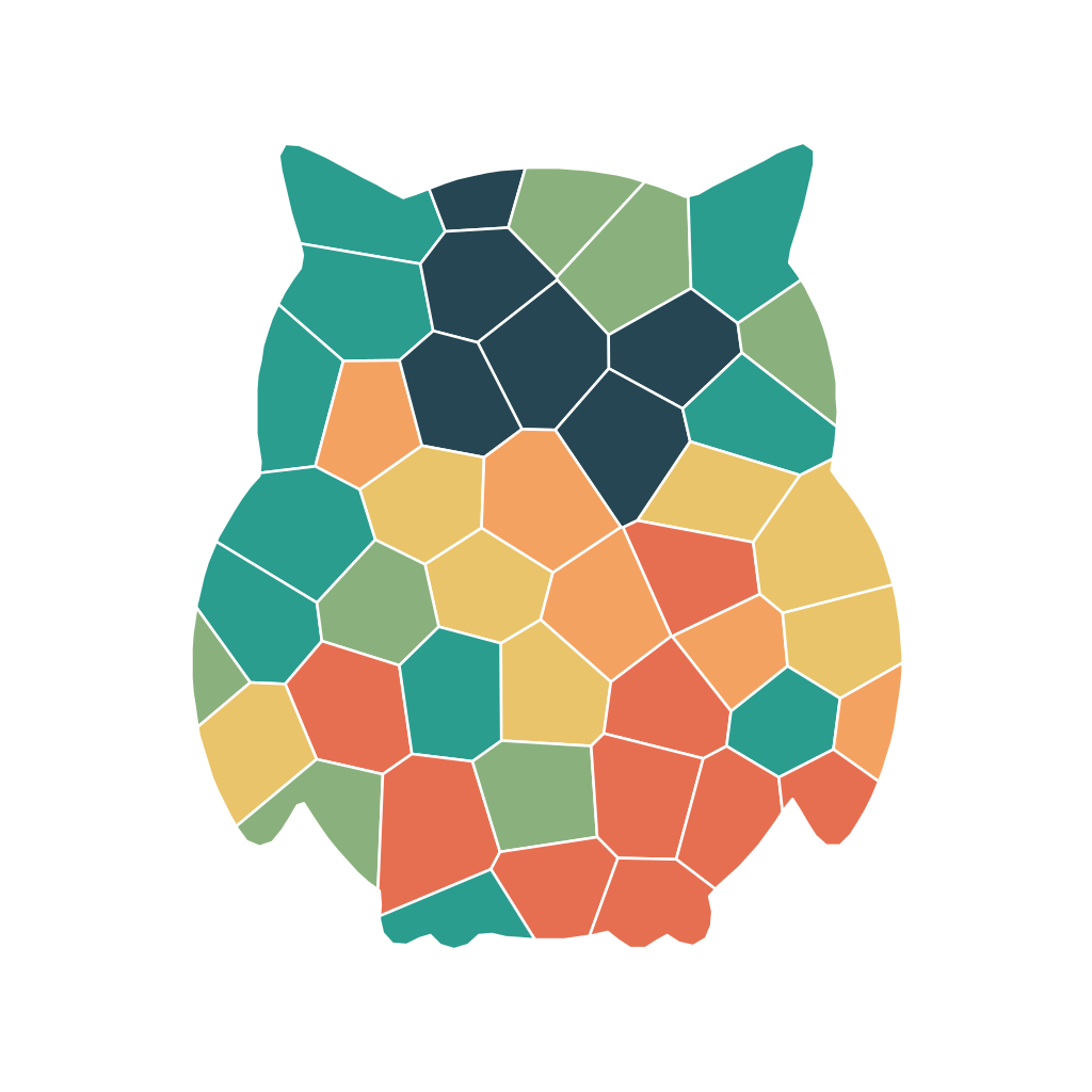 The same owl finished as a 44-piece mosaic in a forest palette